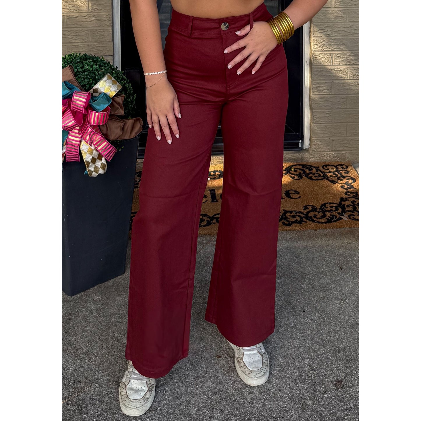 Tatum Straight Leg Pants, Burgundy