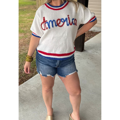 America Puff Short Sleeve Sweater