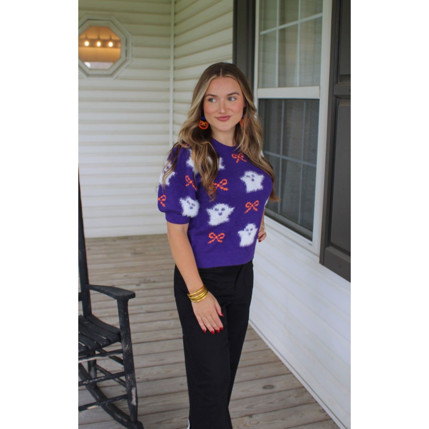 Ghost & Bows Spooky Top, Purple Multi