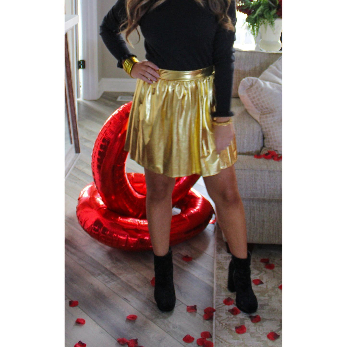 Juliet Metallic Mini Skirt, Gold