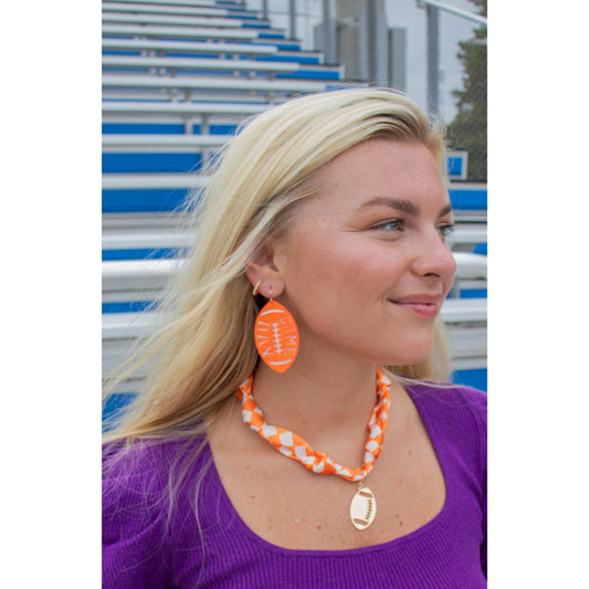 White & Orange Glitter Football Earrings