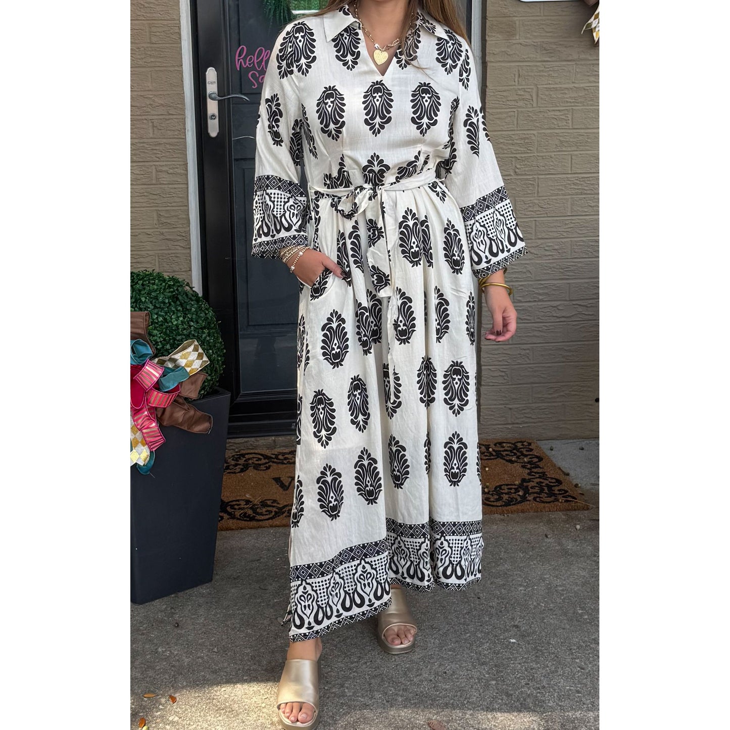 Poppy Maxi Dress, Black/White