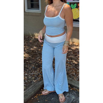Stripe Detail Lounge Set, Baby Blue/White