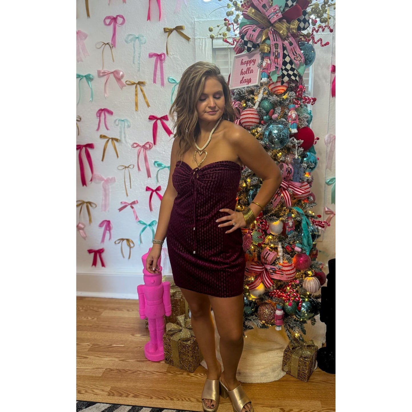 OTS Velvet Burgundy Mini Dress