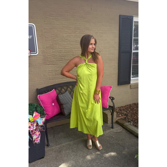 Brynn Halter Midi Dress, Lime Green