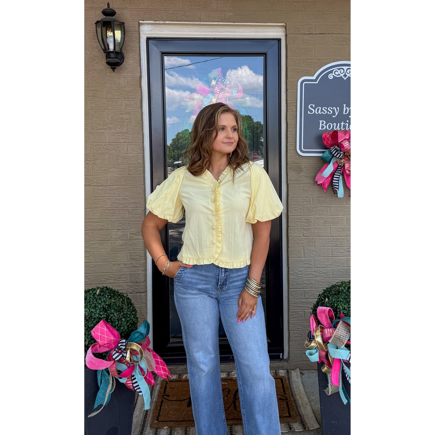 Mabel Ruffle Detail Blouse, Pale Yellow