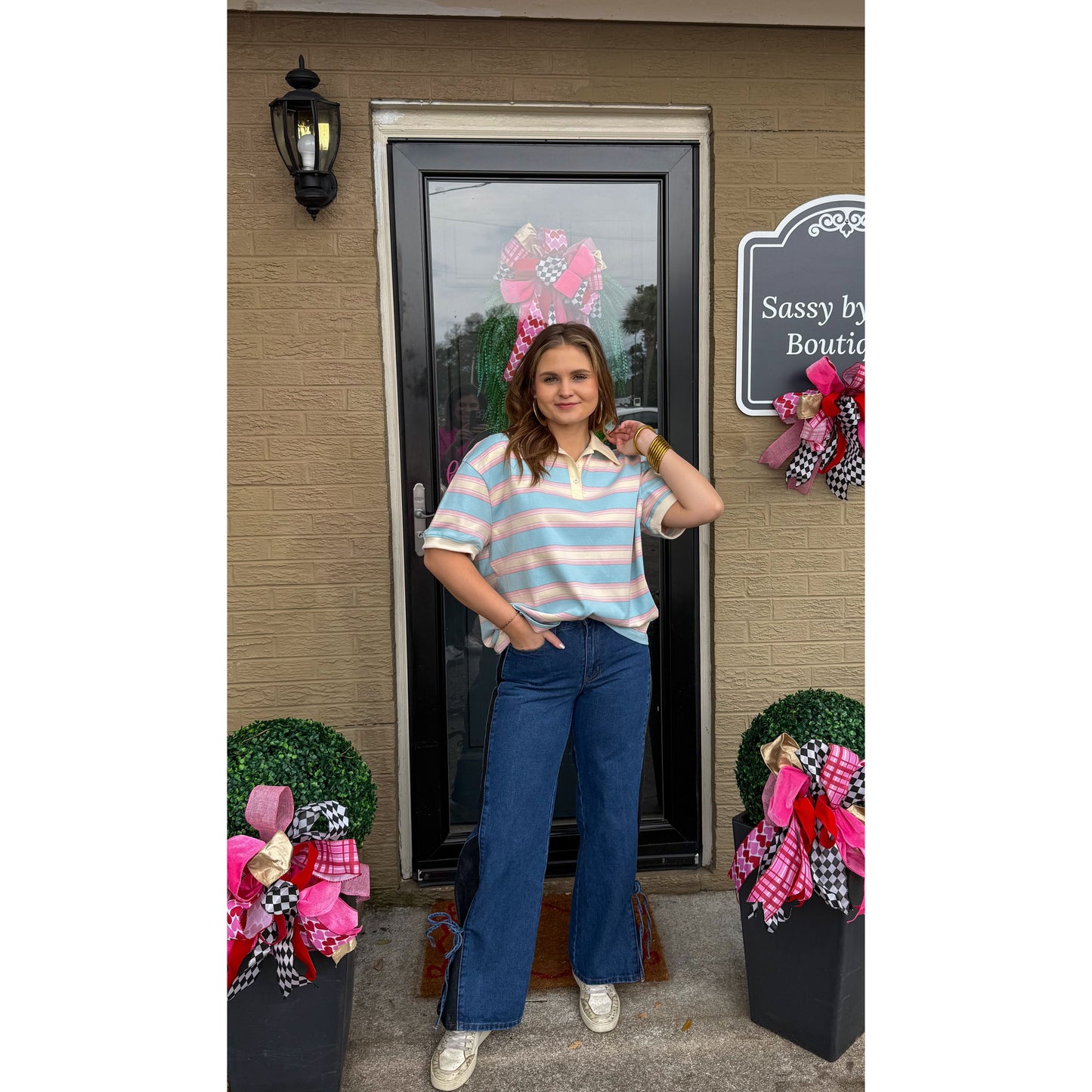 Oversized Stripe Polo Top