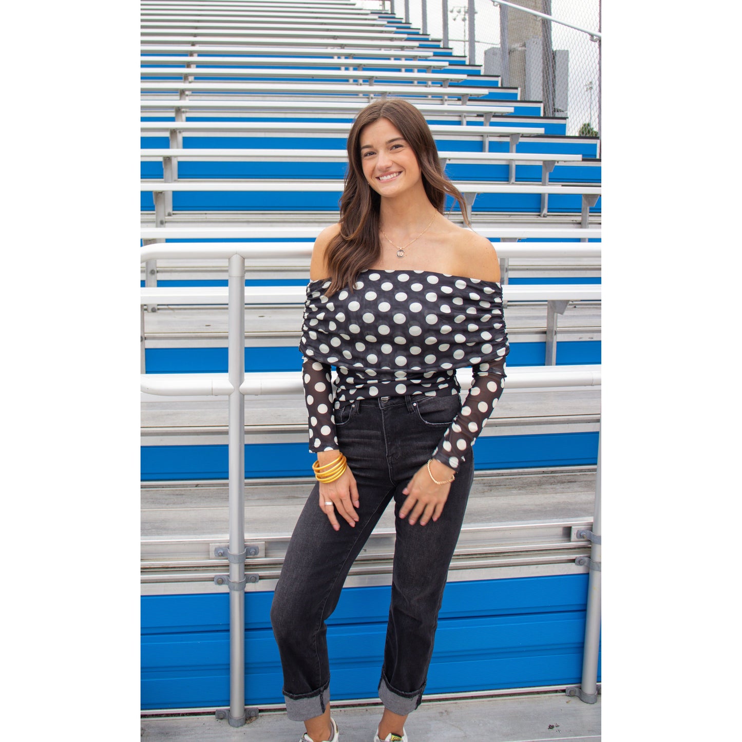 Polka Dot OTS Top, Black/Cream