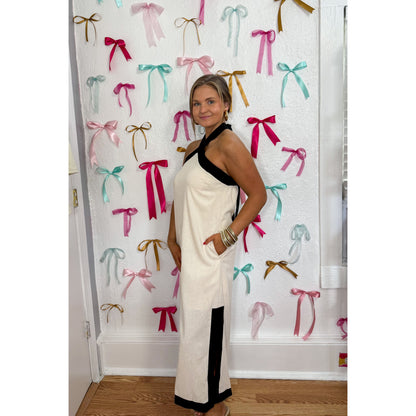 Cream/Black Linen Maxi Dress