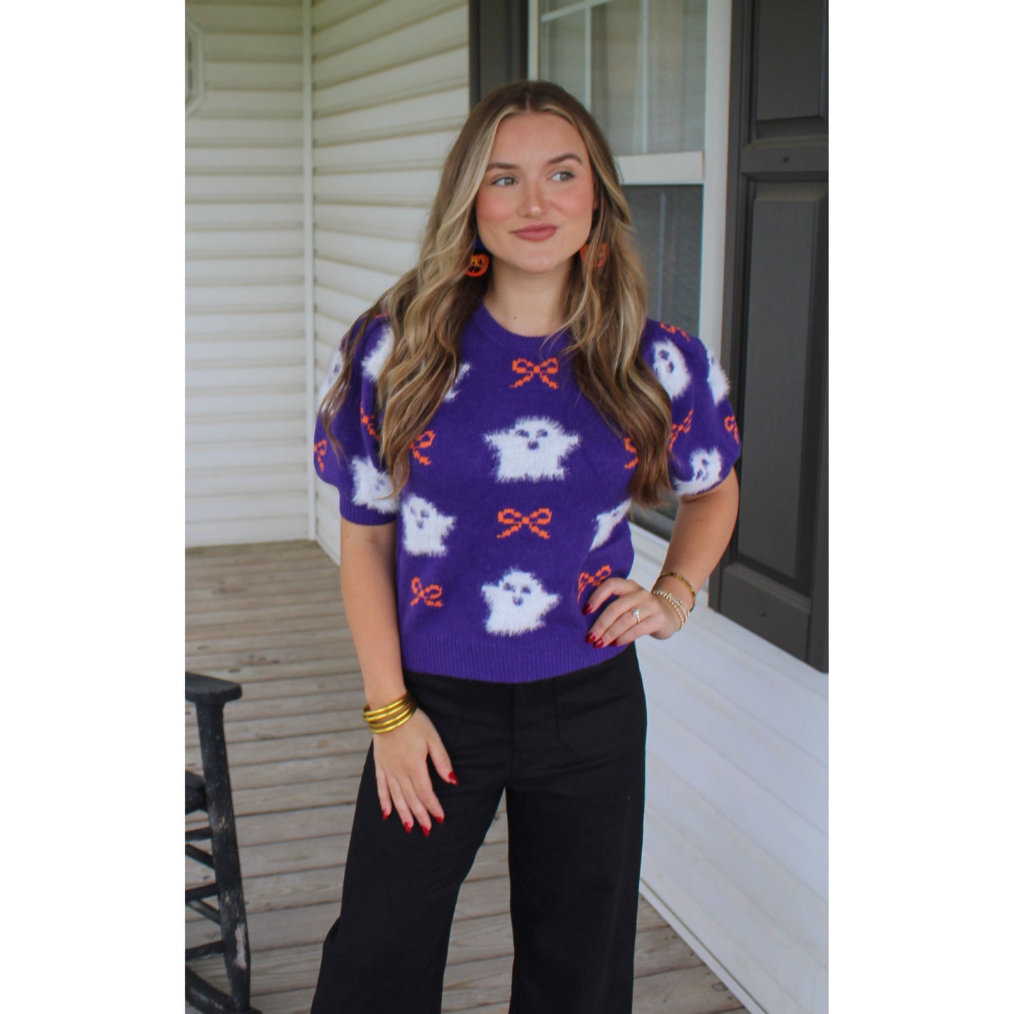 Ghost & Bows Spooky Top, Purple Multi