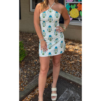 Bennett Halter Mini Dress, Cream Multi
