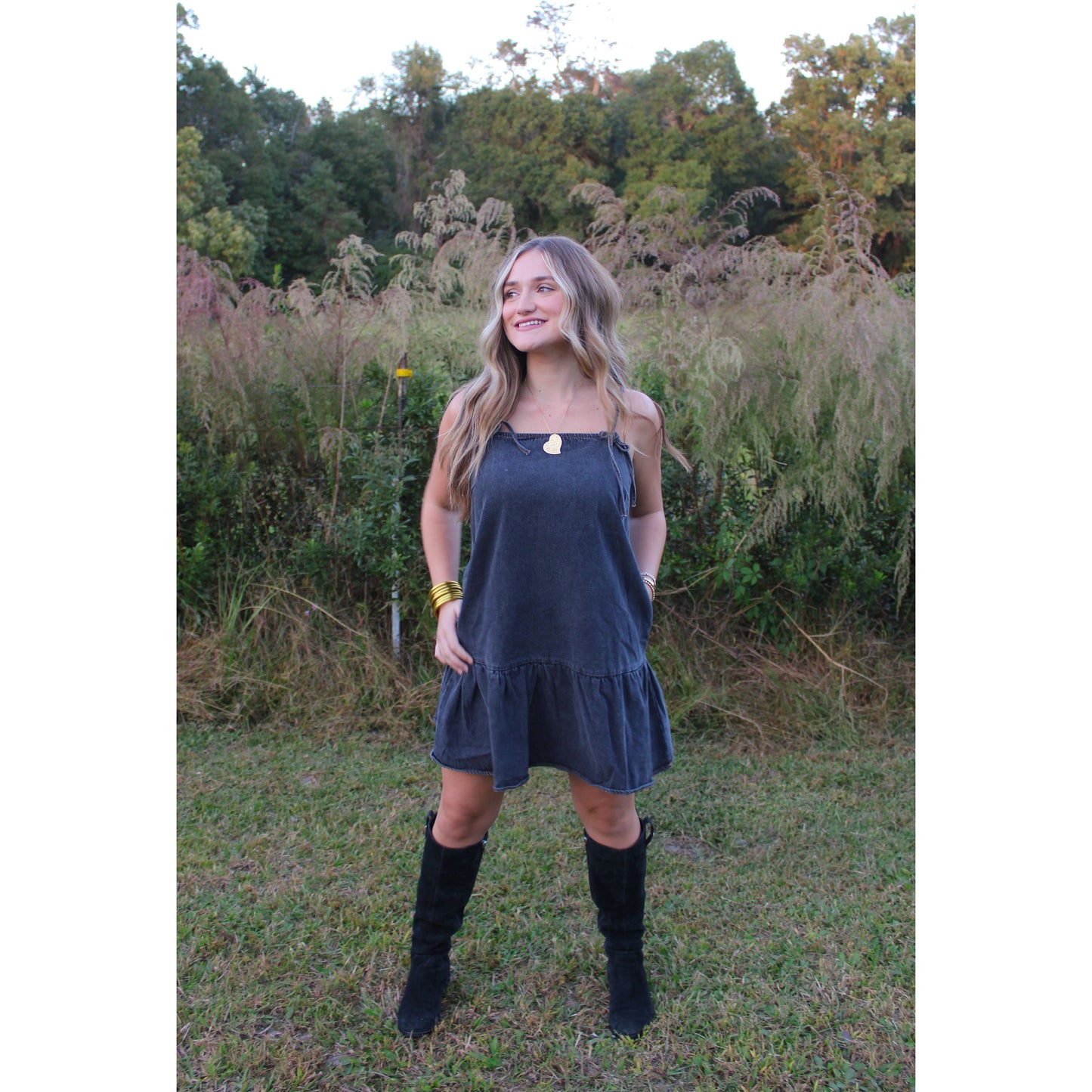 Tate Denim Dress, Black Denim