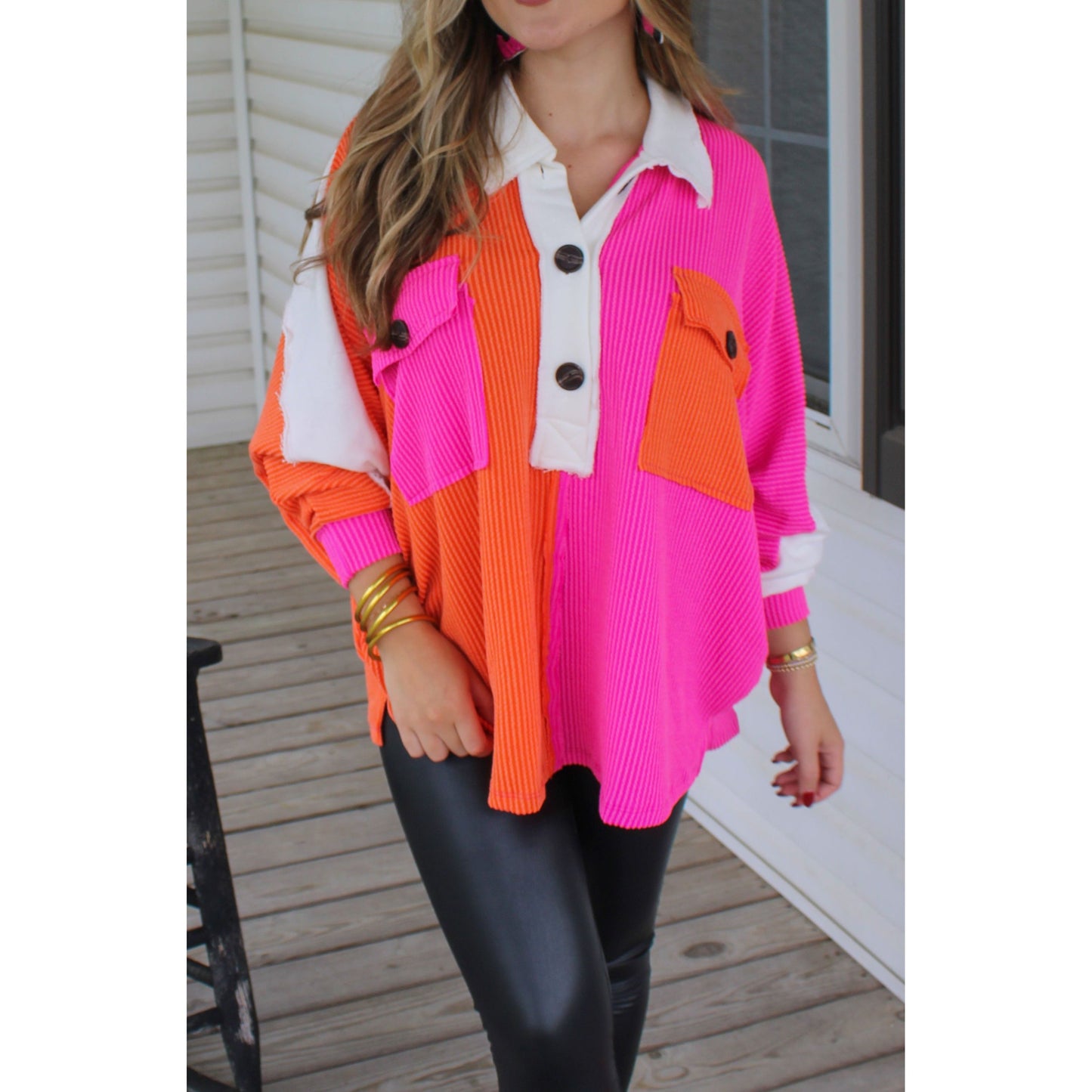 Molly Color-Block Top, Fuchsia/Orange