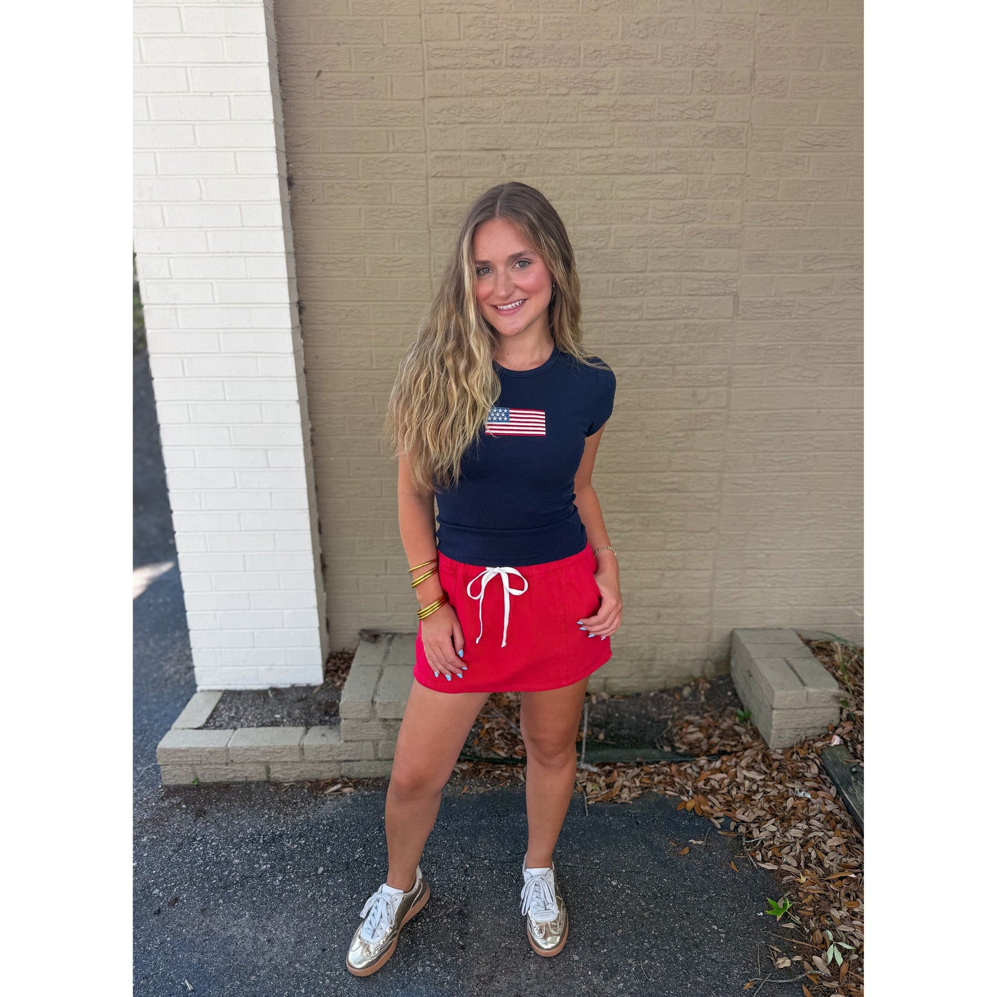 American Flag Babydoll Tee, Navy