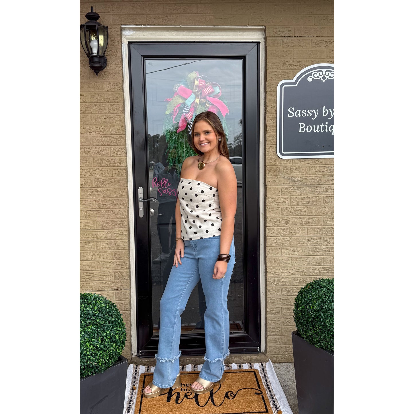 Alex Polka Dot Top, Cream/Black