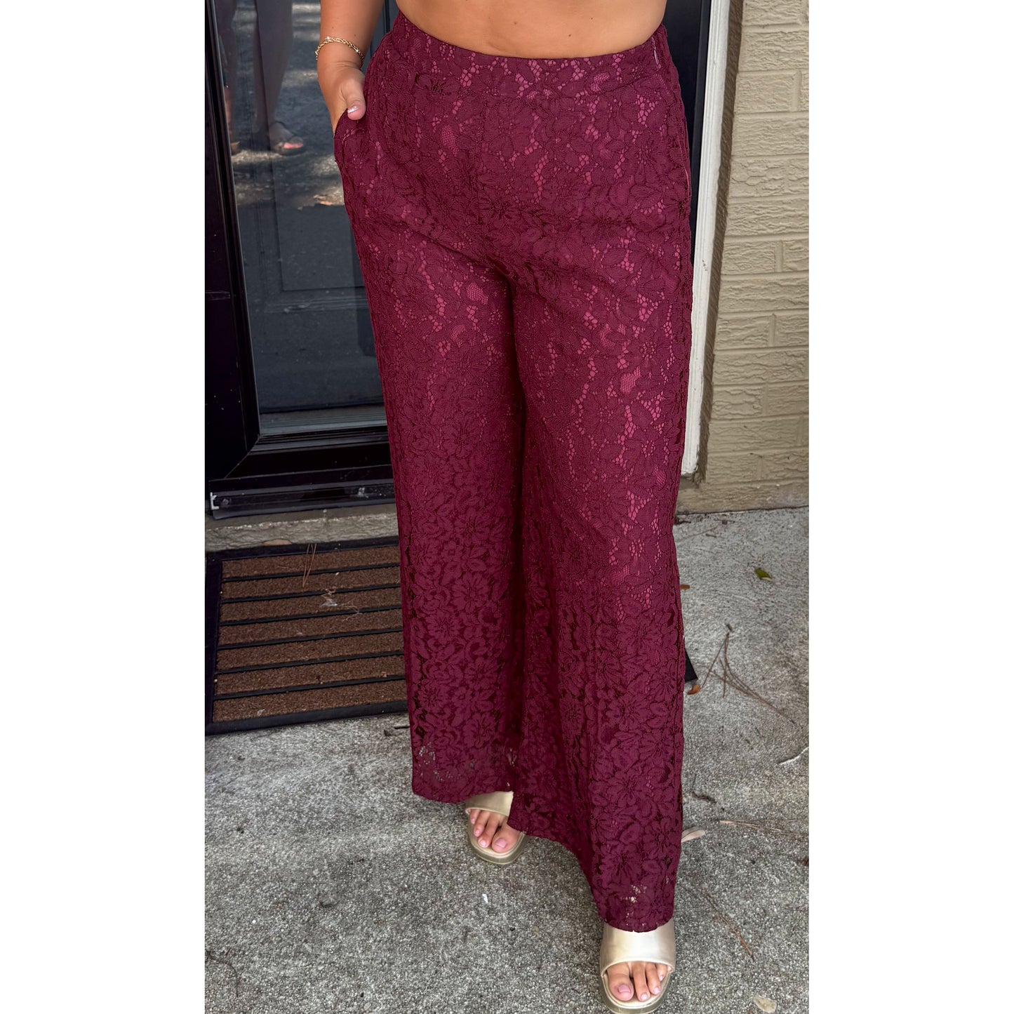 Margot Lace Wide Leg Pants, Burgundy