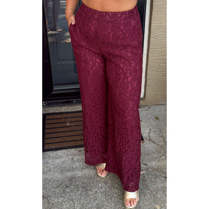 Margot Lace Wide Leg Pants, Burgundy