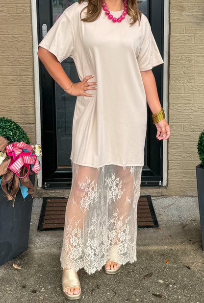 Blake T-Shirt Lace Maxi Dress, Taupe
