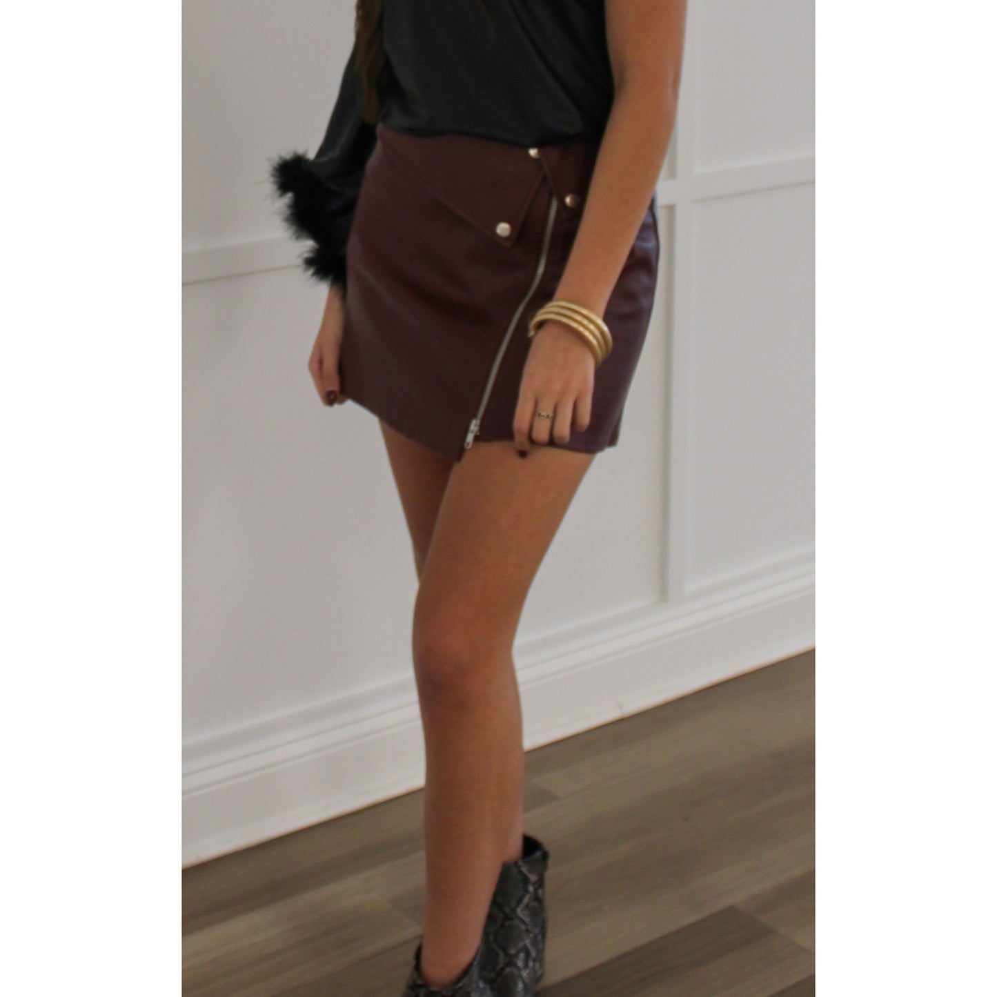 Lexi Faux Leather Skirt, Burgundy
