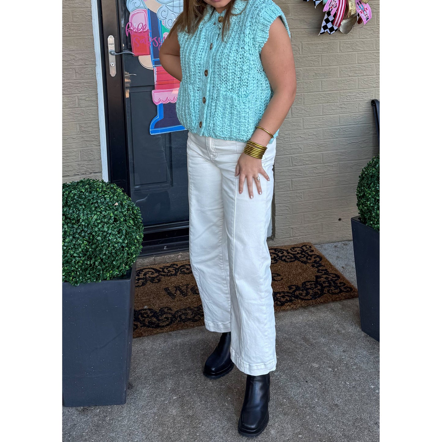 Sutton Sweater Knit Vest, Aqua