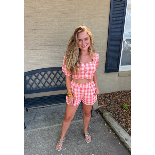 Victoria Gingham Crop Top, Peach