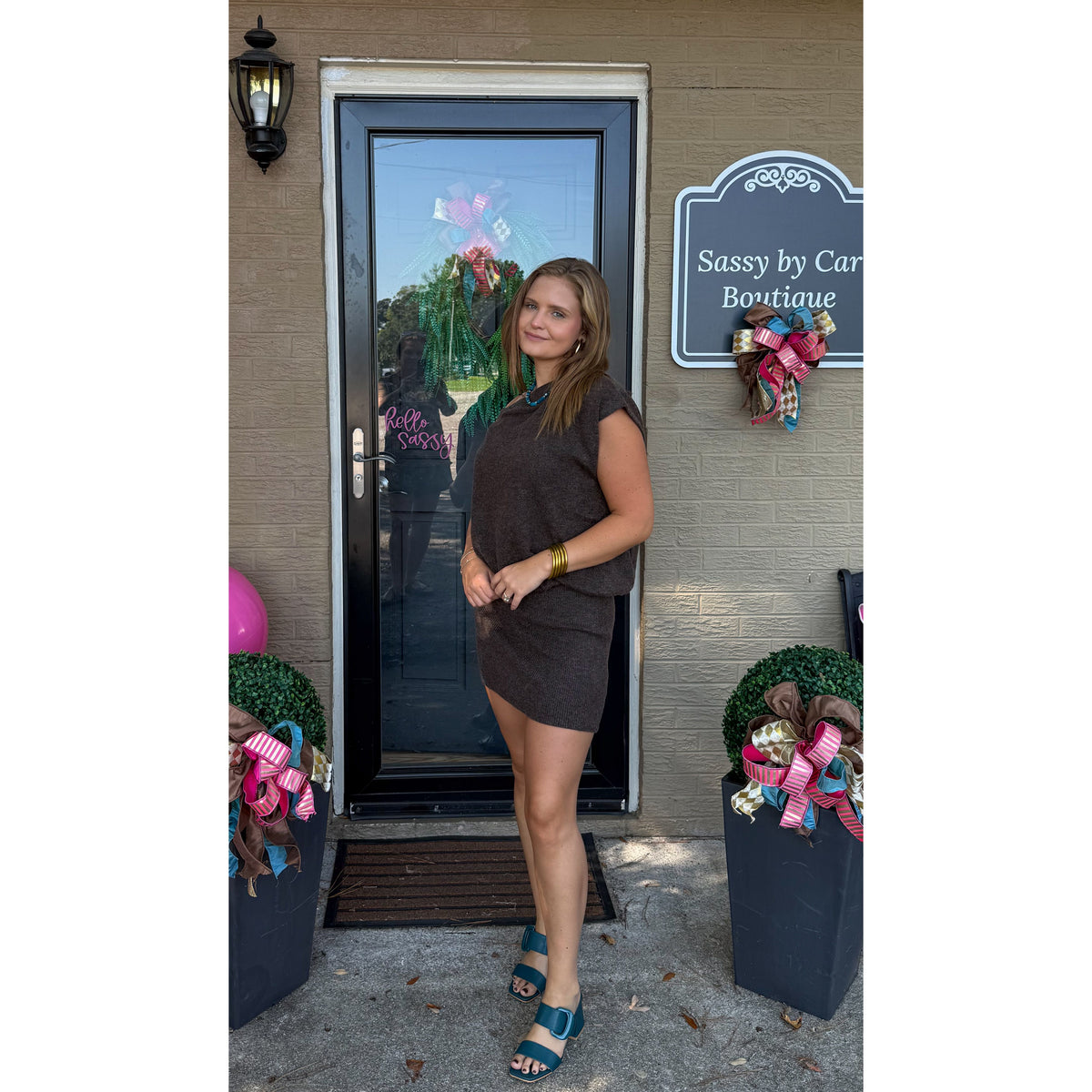 Eliza Knit Mini Dress, Brown