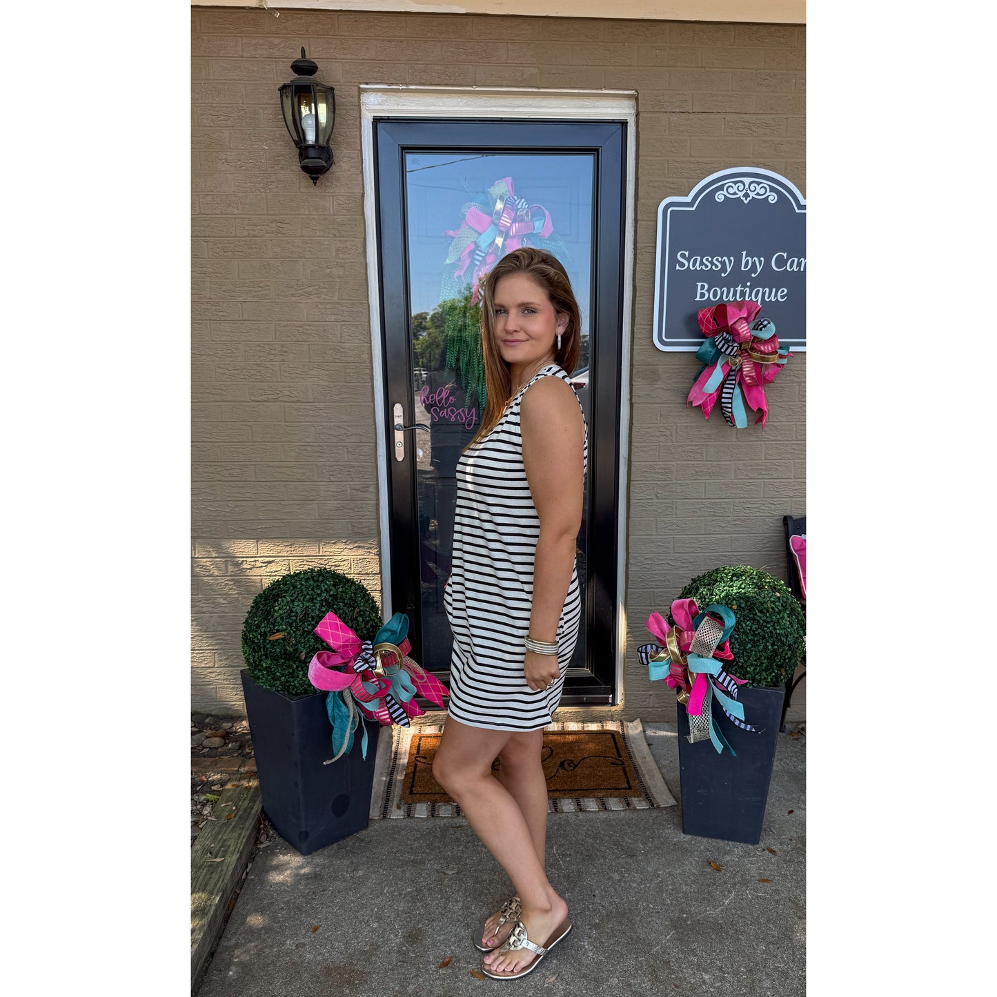 Eloise Stripe Mini Dress, Black/Ivory