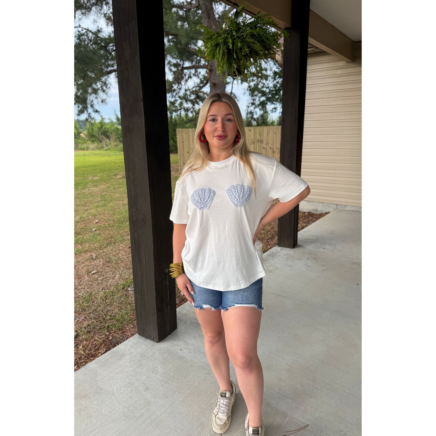 Shell Patch T-Shirt, White/Blue