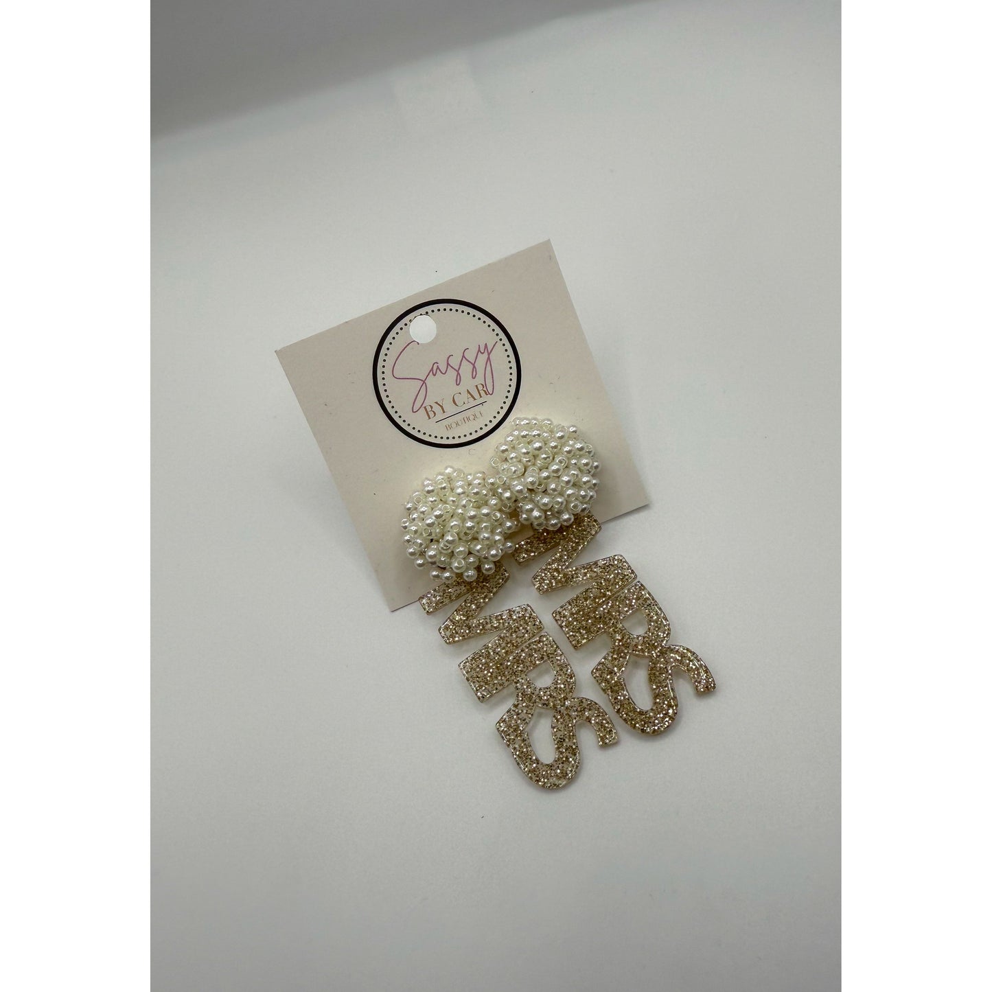 Mrs Glitter Earrings, Gold/Ivory