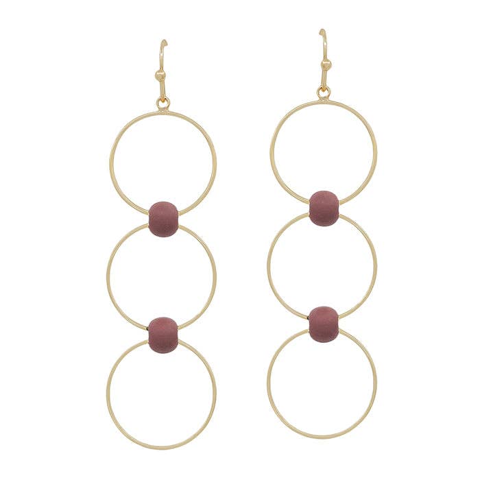 Gold Drop w/ Maroon Beaded Accents Earring