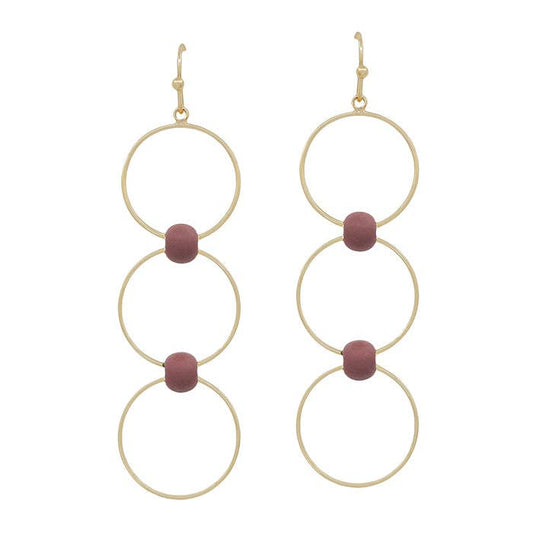 Gold Drop w/ Maroon Beaded Accents Earring