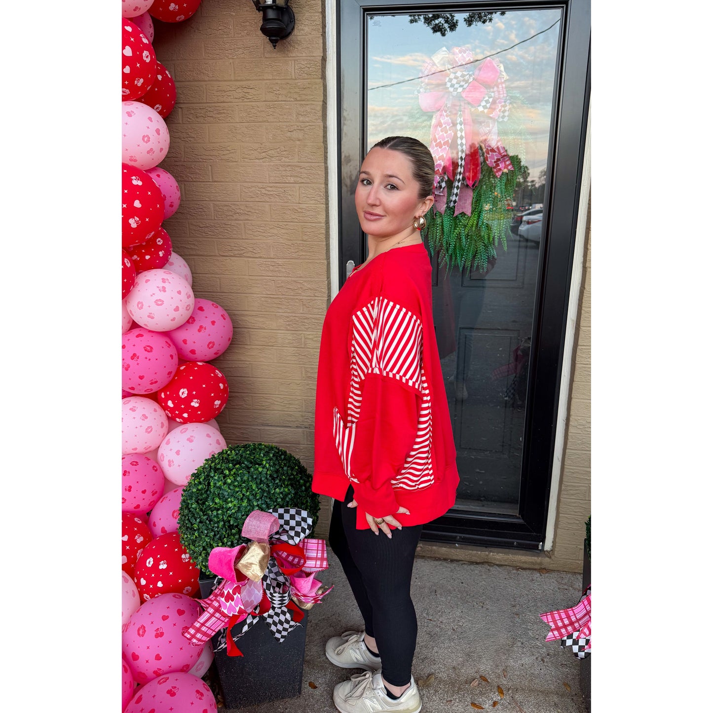 Jennifer Stripe Detail Top, Red/White