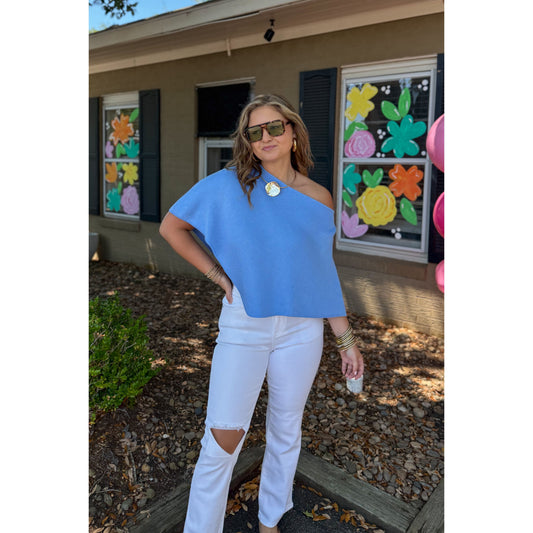 Knit Poncho, Blue