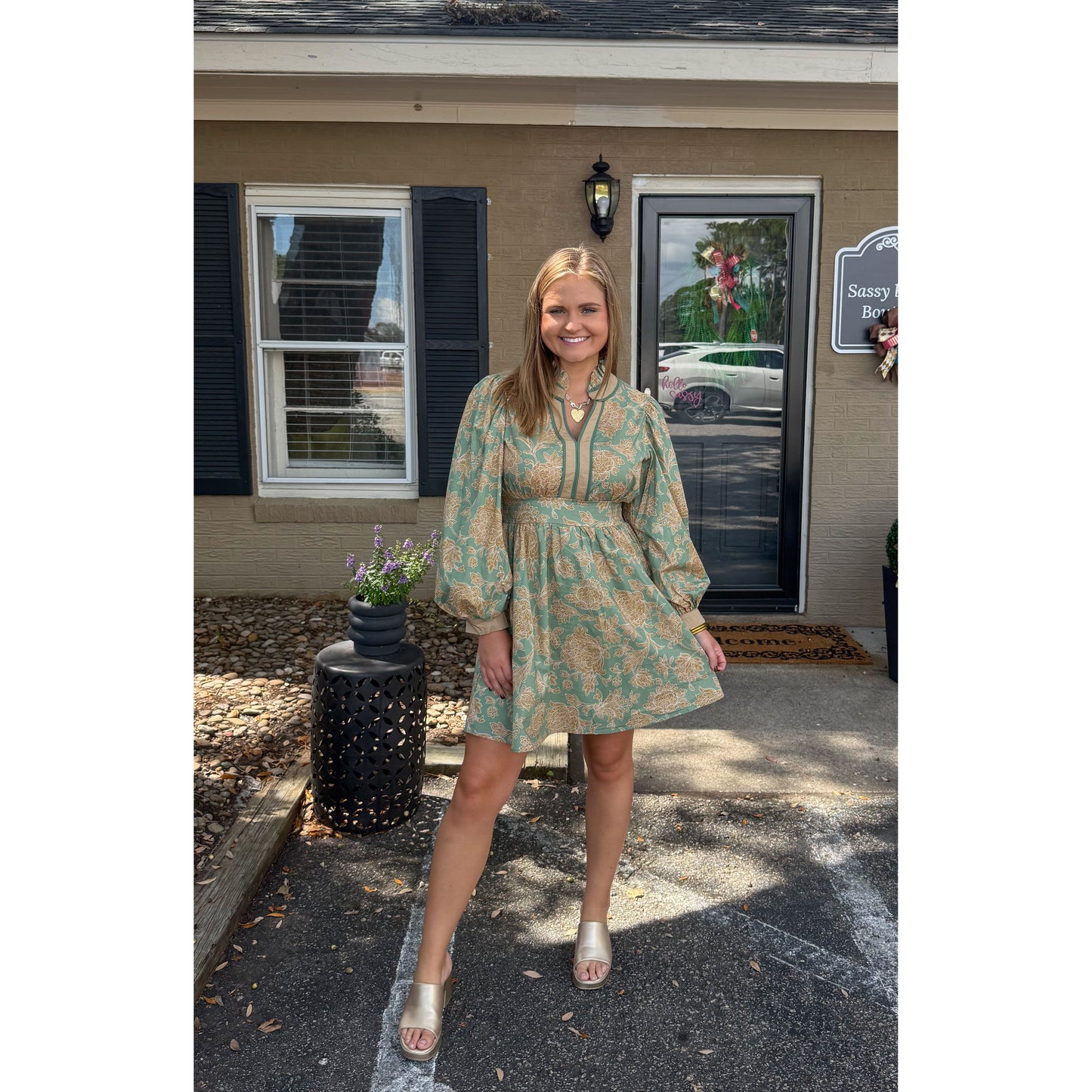 Jordyn Mini Dress, Gold/Sage Green