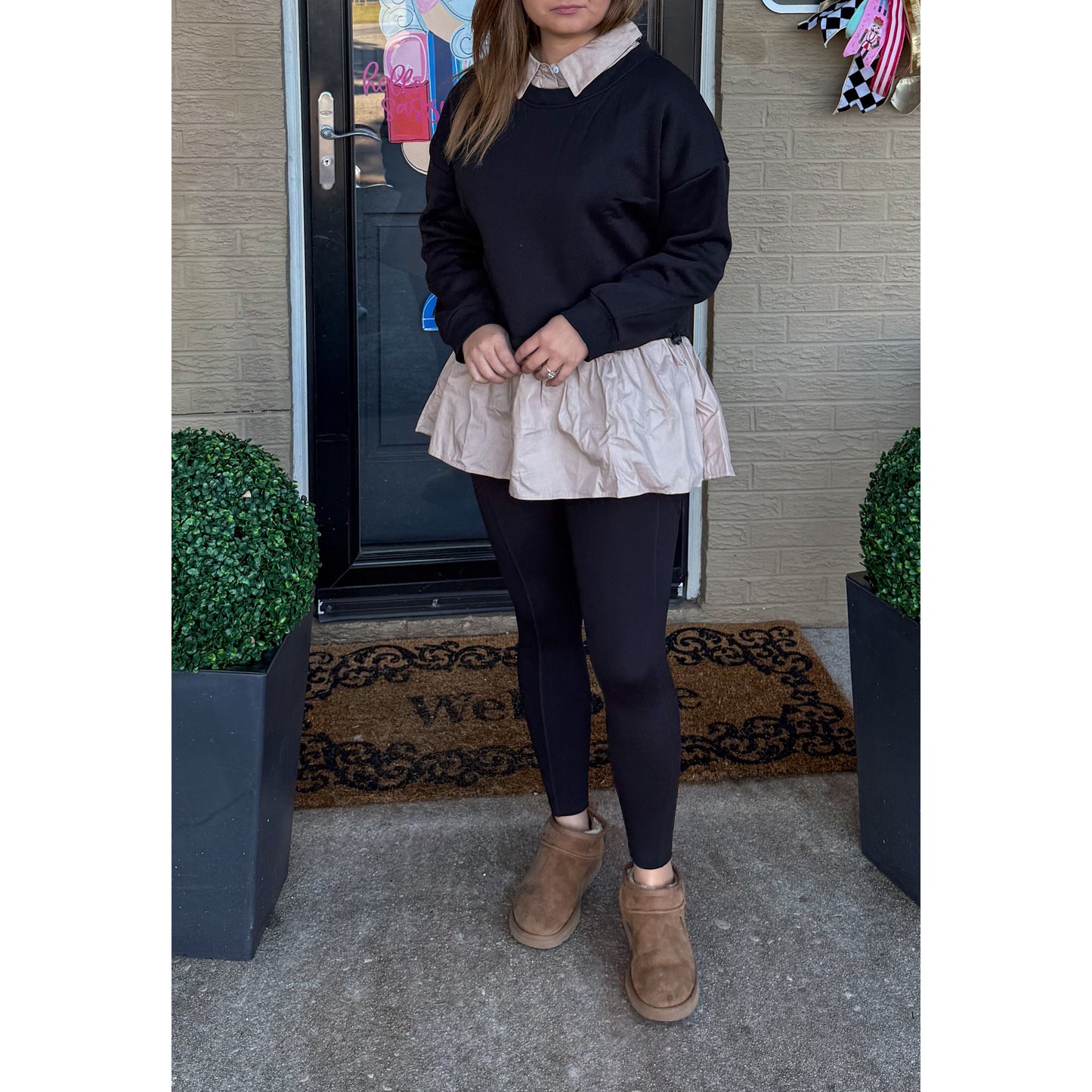 Selena Top, Black/Taupe