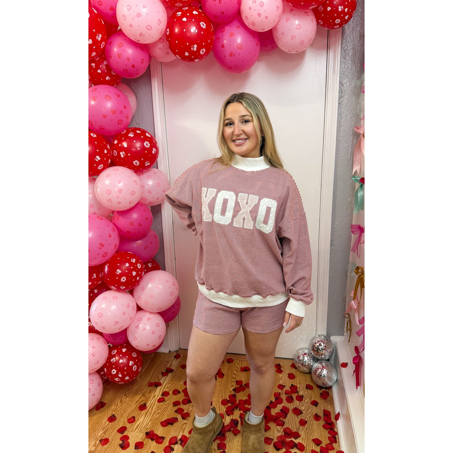 XOXO Stripe Lounge Set, Red/White