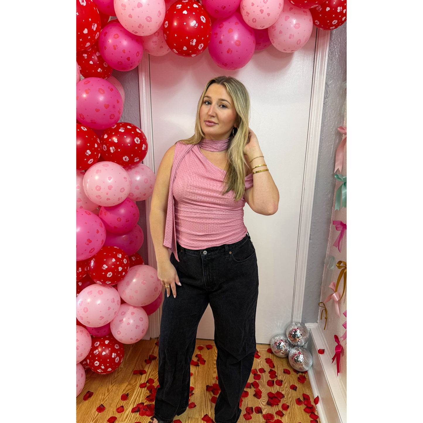 Esme Scarf Detail Top, Light Pink/Pink