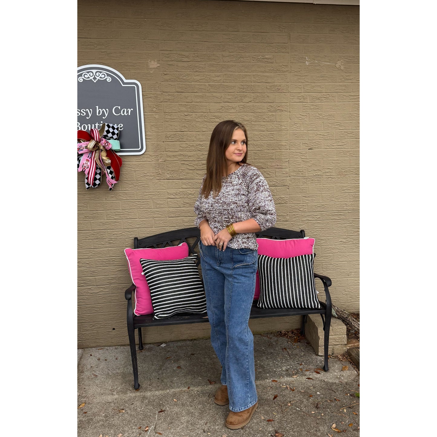 Kinsley Peplum Sweater Top, Dark Oak