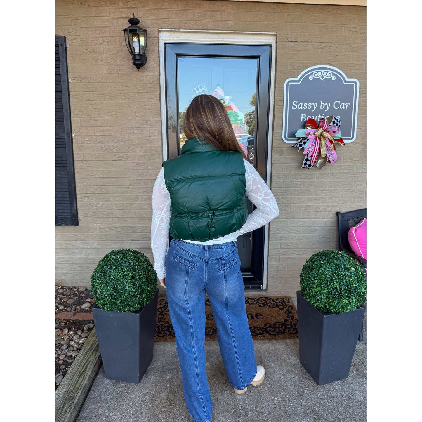 Raelyn Faux Leather Puffer, Hunter Green