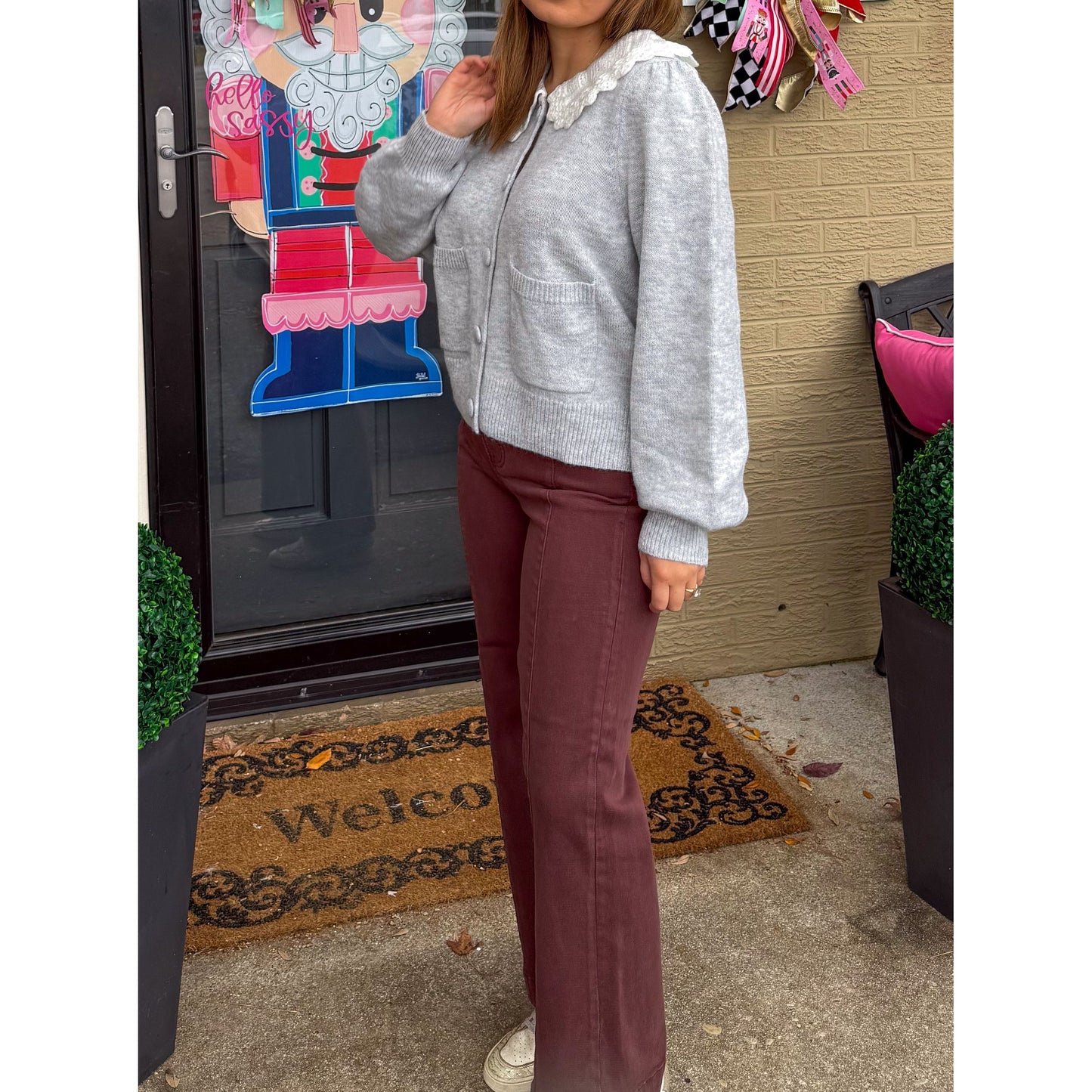 Raelynn Detail Sweater, White/Grey