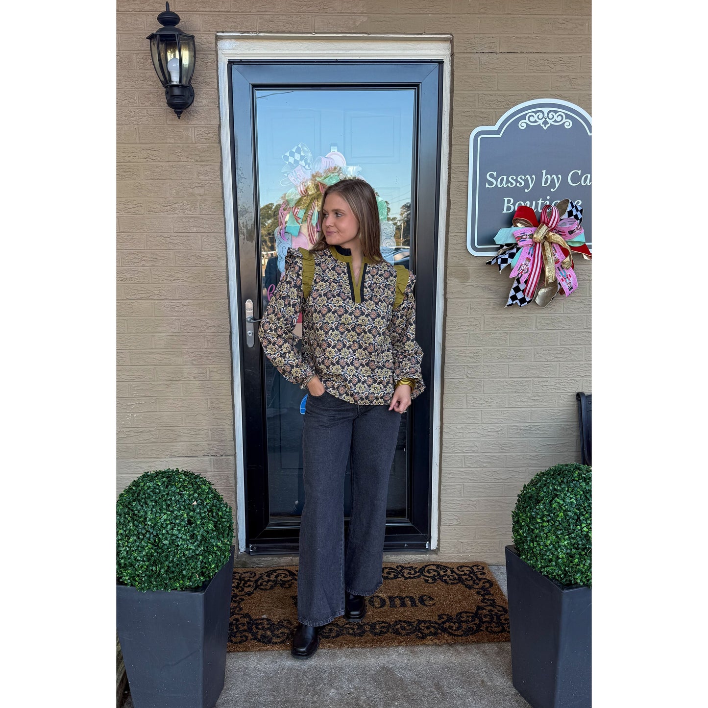 Chartreuse/Black Pattern Blouse