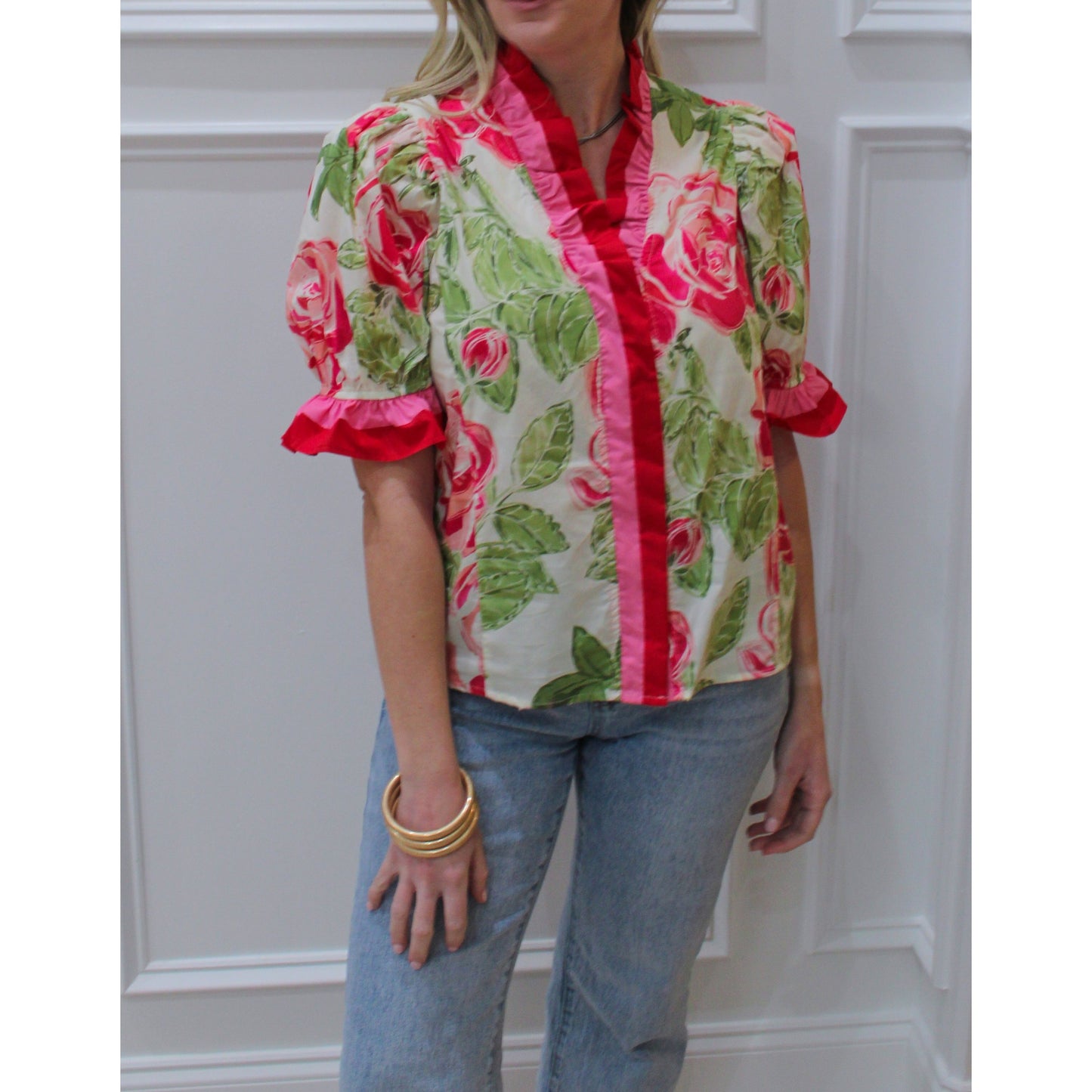 Lucy Floral Blouse, Pink/Green