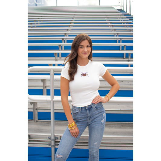 Football w/ Bow Baby Tee, White