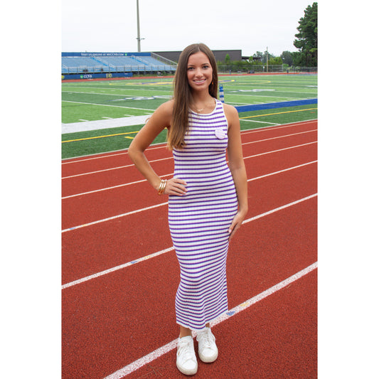 Lana Stripe Midi Dress, Purple/White