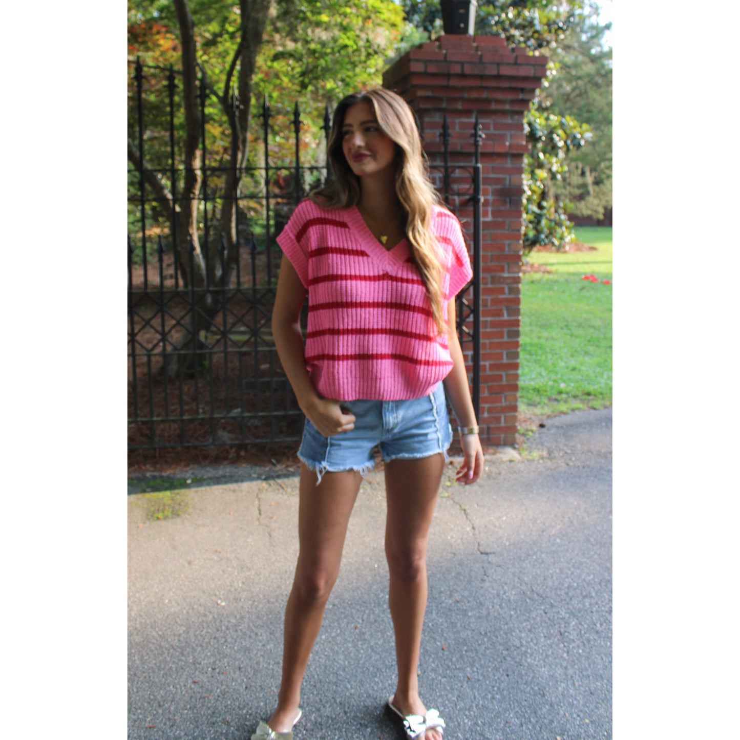 Clay Striped Top, Red/Pink
