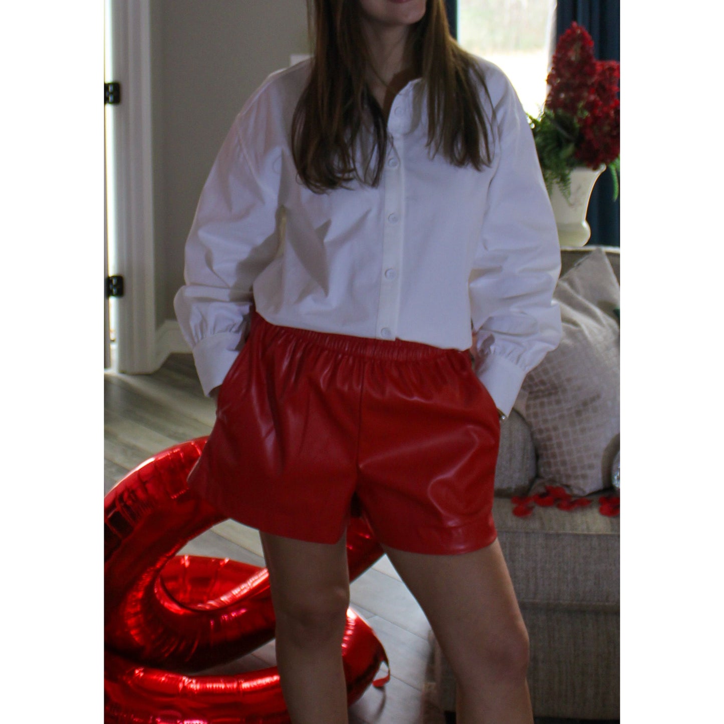 Redd Faux Leather Shorts, Cherry Red