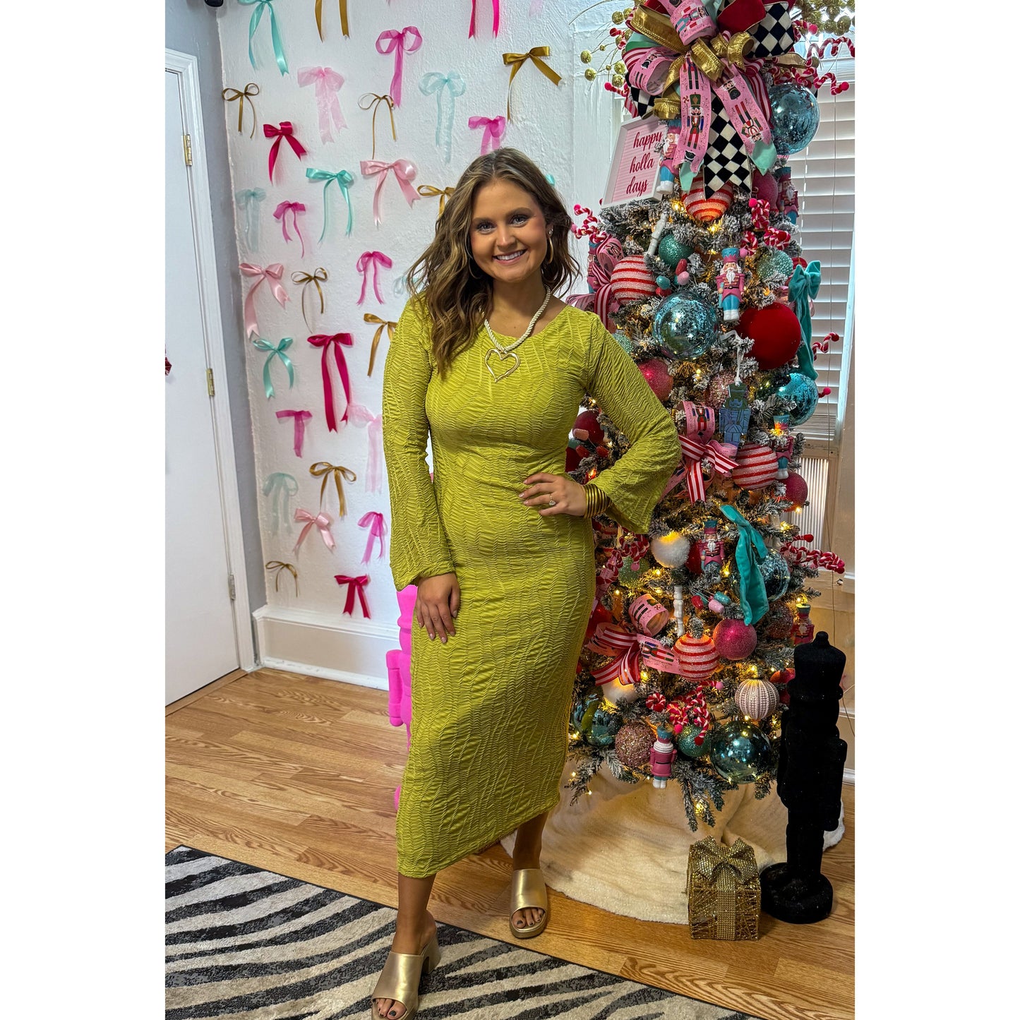 Esme Midi Fitted Dress, Avocado