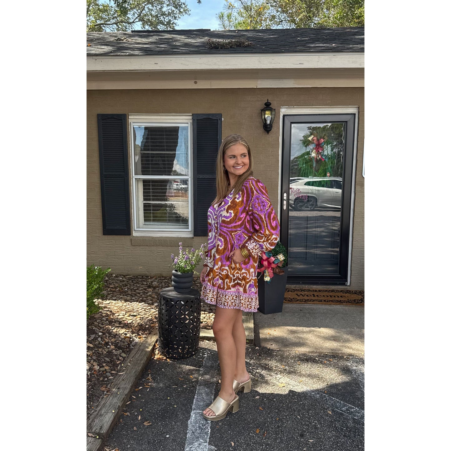 Catherine Pattern Mini Dress, Purple Multi