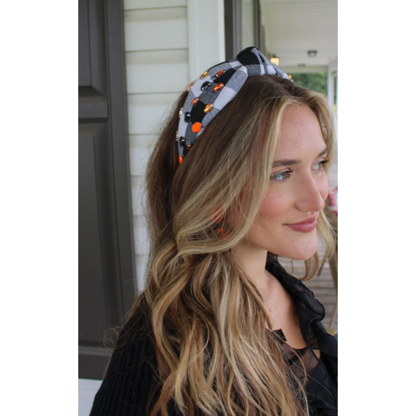 Plaid Detail Headband, Black Multi