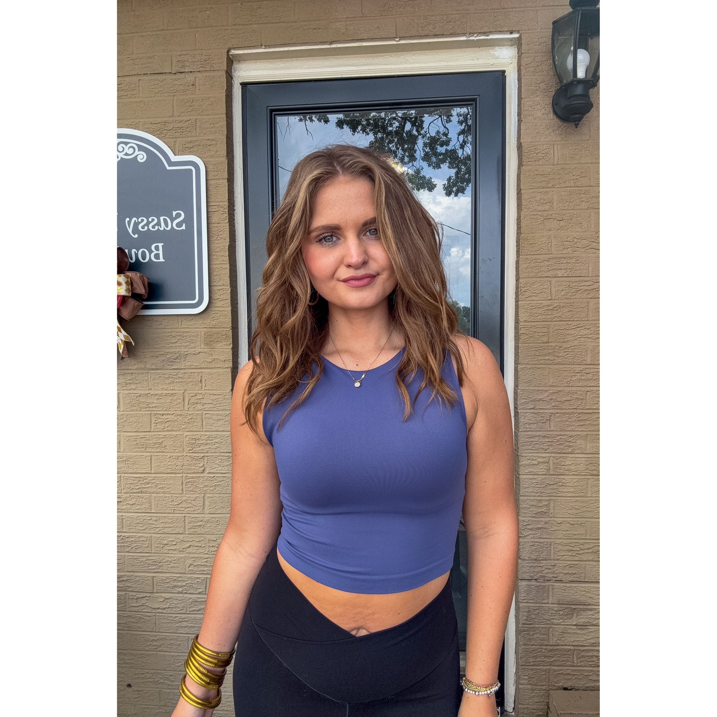 Crew Neck Crop Top, Blue